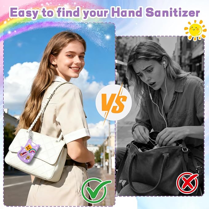 Cute Cat Silicone Case Compatible with Touchland Hand Sanitizer Spray,Portable Power Mist 1 FL OZ/30ML Sanitizer Holder for Touchland with Keychain & 4 Charms Touchland Keychain Holder(1 PCS Purple)