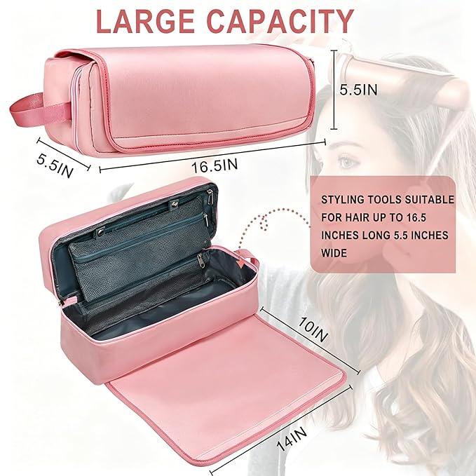 Hair Tools Travel Bag with Heat Resistant Pad, Double-Layer Travel Carrying Case for Straightener, Curling Iron, Hair Dryer, Portable Organizer
