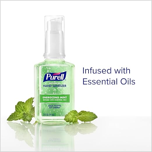 Purell Advanced Hand Sanitizer Gel Infused with Essential Oils, Energizing Mint, 2 fl oz Travel-Size Pump Bottle (Pack of 6) - 3907-04-EC