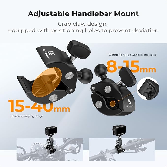 K&F CONCEPT Super Clamp Camera Mount with 360° Dual Ball Head, Bike/Motorcycle Handlebar Tube Mount Quick Release Compatible with Action 5 Pro/4/3