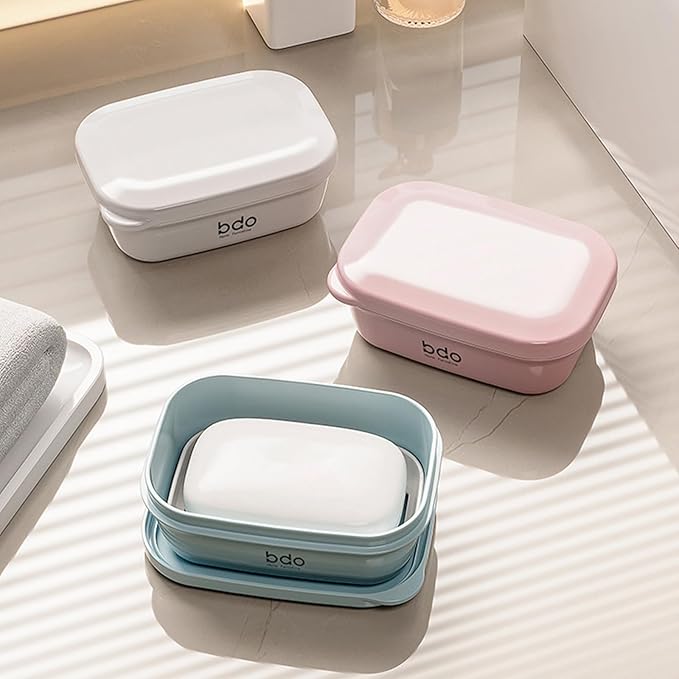 Toothbrush Travel Case & Travel Soap Holder Dish Tray Set of 2, Portable Clear Toothbrush Holders with Cover Leakproof Bar Soap Holder for Traveling School Camping Business Bathroom