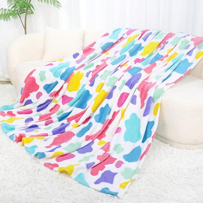 Twin Size Rainbow Fleece Blanket 60"x80" - Lightweight & Warm Fuzzy Bedding for Farmhouse Bedroom, Dorm, Living Room - Soft Decorative Throw for All Seasons
