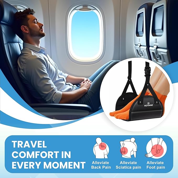 Adjustable Foot Hammock for Plane Travel – Airplane Foot Rest for Long Flight – Leg Hammock for Long Travel, Desk Leg Foot Hammock for Office - Airplane Essentials Accessories