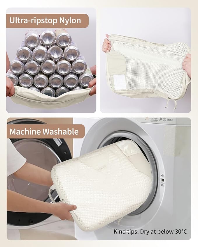 ECOHUB 4 Set Compression Packing Cubes for Travel Essentials, Suitcases Organizer Bags with Tag, Travel Bags Organizer for Luggage, Beige-Compress