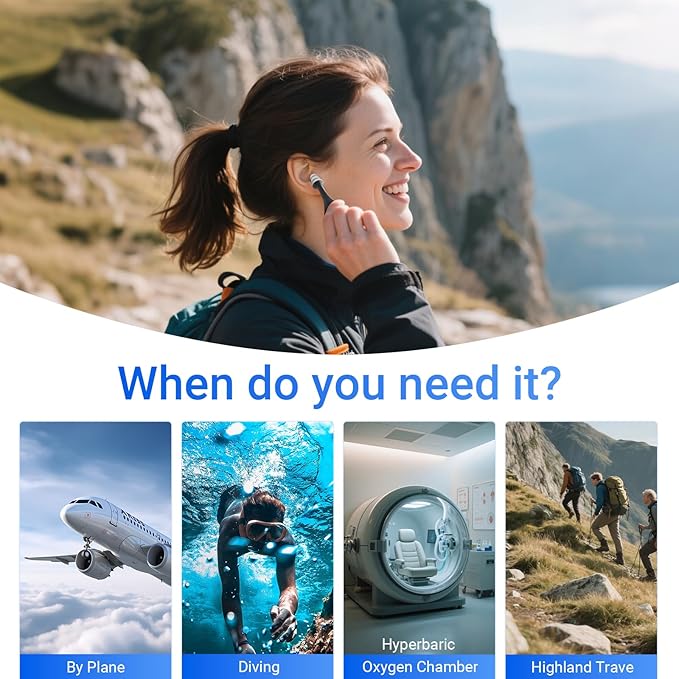 Ear Pressure Relief Device, Migraine Ear Pressure Relief, Airplane Ear Pressure Relief, Ear Pressure Tool with 3 Earplugs, for Ear Pressure Balance and Flying Discomfort