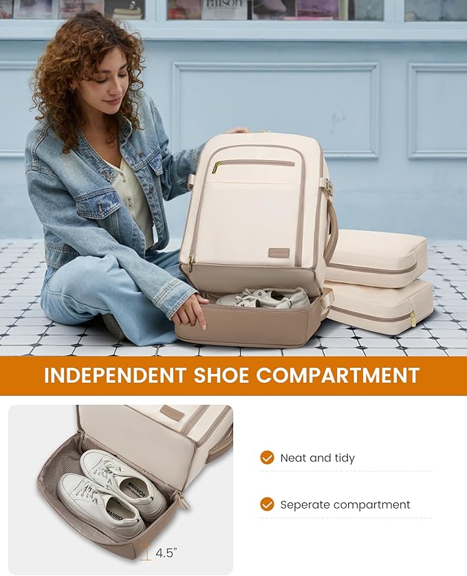 LOVEVOOK Travel Backpack for Women with Shoes Compartment,50L Personal Item Travel Bag Flight Approved Carry On Backpack with 2 Packing Cubes,Large Casual Weekender Luggage Daypack