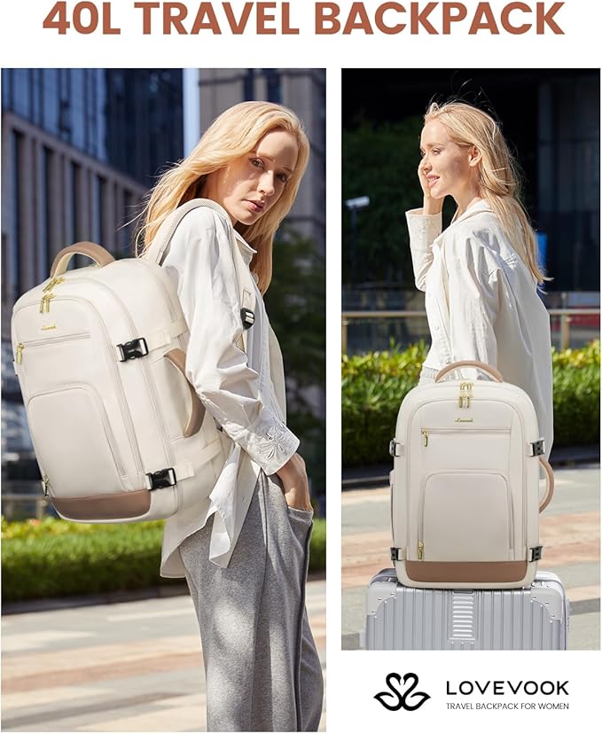 LOVEVOOK 50L Large Travel Backpack for Women Flight Approved, Carry on Backpack for Airplanes, Personal Item Travel Bag, Waterproof 18 Inch Laptop Backpack, Business Weekender Overnight Daypack, 4Pcs