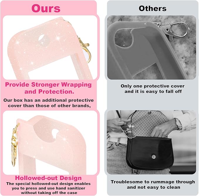Palksky Hand Sanitizer Spray Glitter Case for Touchland,Silicone Case with Keychain for Power Mist and Glow Mist 1 fl oz(Glitter Sequin Blush Beige),Travel Size