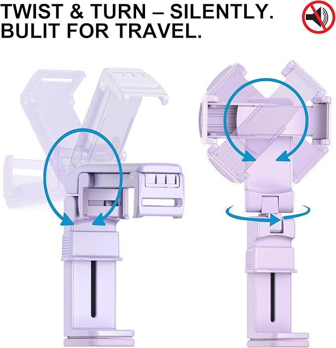 Perilogics Universal Airplane Phone Holder Mount – [Silent Version] Handsfree Travel Phone Holder for Tray Table, 360° Adjustable Phone Mount for Flying, in-Flight Travel Stand for iPhone & Android