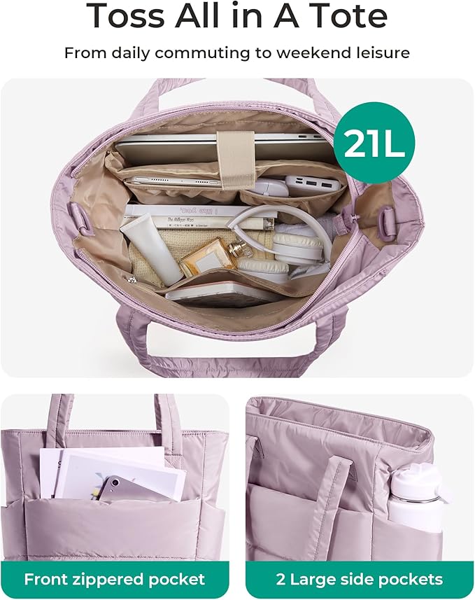 BAGSMART Tote Bag for Women, Lightweight Puffy Tote Bag with Compartments Shoulder Bag Handbag for Travel, Work, Gym | Lightweight, Puffy, Quilted, for Travel, Work