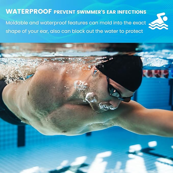 Ear Plugs for Sleeping & Snoring - 12 Pairs Moldable Silicone Gel Earplugs for Noise Cancelling, Swimming, Airplane, 32 dB NRR Reusable Waterproof Ear Plugs for Men Women (Blue)