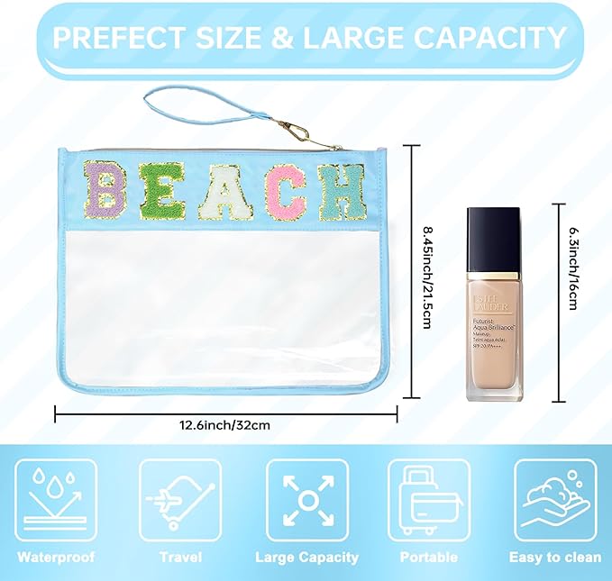 Siwara Snack Bags Clear Pouch Travel Makeup Bag Chenille Letter Bags for Zipper Pouch Clear Cosmetic Bag Clearly Tote Bag Makeup Travel Bags for Women