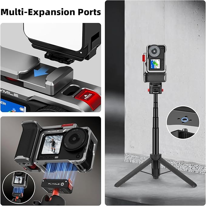 Action 6 Grip Kit (with Metal Cage), Aluminum Alloy Camera Handle Bundle Expansion Mount with Shutter Button, Quick Release, Cold Shoe, 1/4" Threaded Hole for DJI Osmo Action 6 Accessories