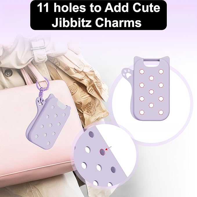 Hand Sanitizer Case with 30 Charms for Touchland, Compatible with Power Mist 1 FL Oz/30ML, Croc-Style Touchland Holder (Cute Pink Food Charms)