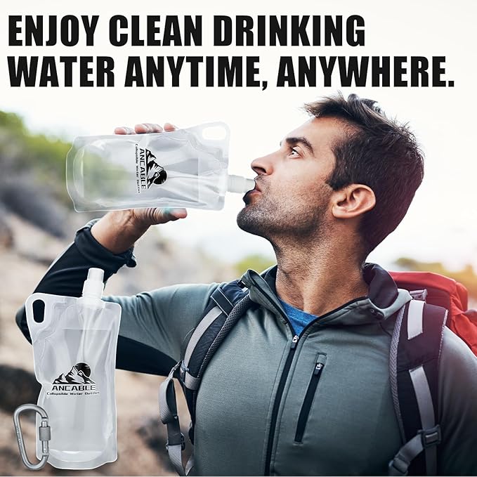 Ancable 33oz Collapsible Water Bottles, 9-Pack Reusable Travel Foldable Water Bottles for Hiking Camping Running Bike, BPA-Free Water Bottle