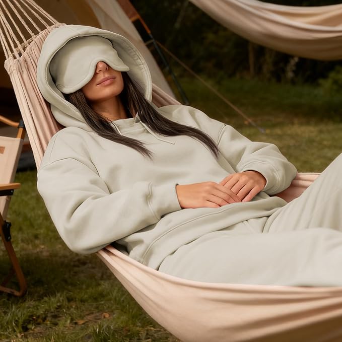Ainangua Womens Oversized Pullover Essentials Hoodie with Eye Mask Comfor Airplane Mode Travel Office Vacation Sweatshirt