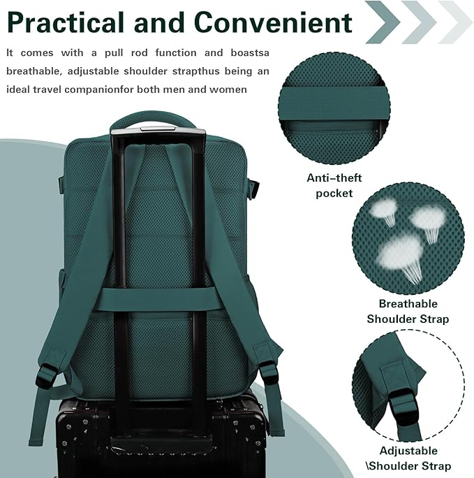 Carry On Backpack for Women & Men – Airline Approved Underseat Size, 15.6" Laptop Compartment, TSA-Friendly 180° Opening, Anti-Theft Business Travel Backpack with Trolley Sleeve (Peacockblue, Large)