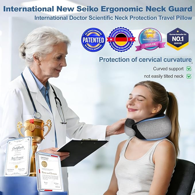 Memory Foam Travel Neck Pillow – Ergonomic Airplane Pillow with 360° Head Support | Includes Eye Mask & Ear Plugs | Ultra Portable Neck Pillow Airplane for Flights & Cars(Pink)