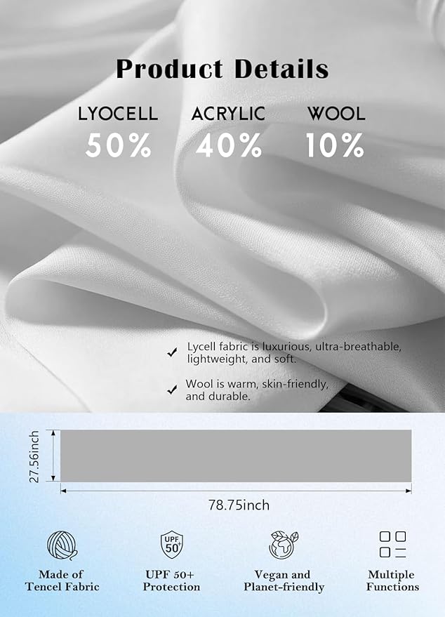 Women's Wool Blend Travel Scarf Lightweight Breathable Wrap Pashmina Airplane Blanket Shawl
