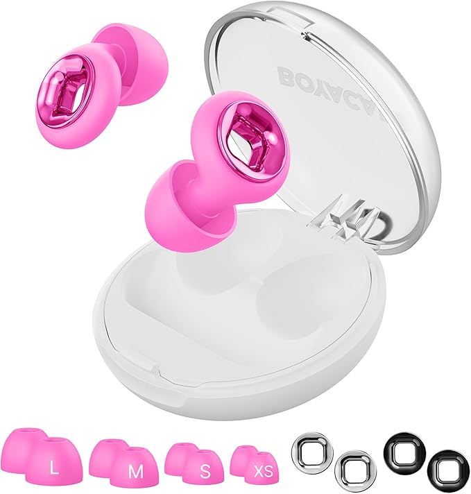 Ear Plugs for Sleeping Noise Cancelling, 45dB Reusable Earplugs for Noise Reduction, Hearing Protection Ear Plugs with 8 Ear Tips, Soft Silicone Earplugs for Sleep, Concerts, Snoring, Study (Pink)