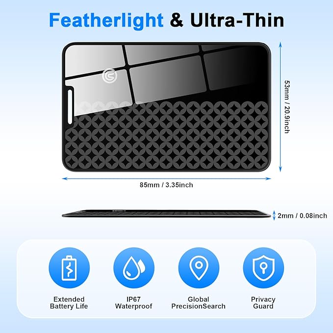 Trendia Compatible with AirTag Wallet Tracker, Smart Card Finder, Apple MFi Compatible (iOS Only), App Controlled Anti Loss GPS Tracker, IP68 Waterproof, Item Locator for Luggage Tags, Purses, Grey