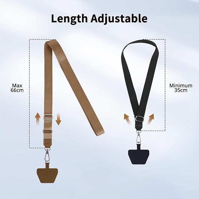 CACOE Phone Lanyard 2 Pcs-Adjustable Neck Strap,Universal Crossbody Lanyards Compatible with Most Smartphones (Black+Brown, 21.65")