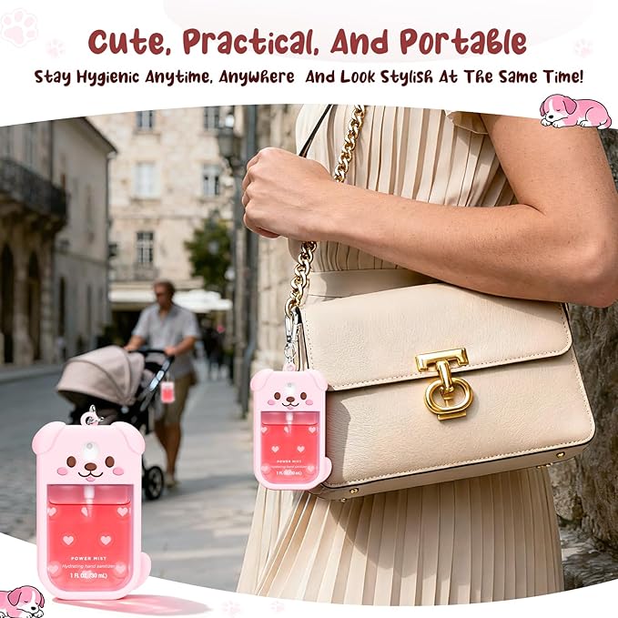 Dog Silicone Case for Touchland Hand Sanitizer Spray with Keychain, Compatible with Power Mist & Glow Mist 1 FL Oz/30ML for Touchland Case, Cute Travel Cover Sleeve