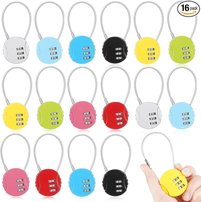 Moxweyeni 16 Pack Combination Wire Lock 3 Digit Small Combo Luggage Number Cable Padlock Outdoor Waterproof Resettable Lock for School Gym Locker Travel Backpack Suitcase Storage (Assorted Color)