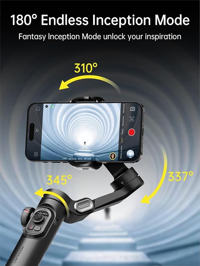 AOCHUAN Phone Gimbal Stabilizer 3-Axis Smartphone Foldable Handheld Gimbal for iPhone with Focus Wheel TikTok YouTube Vlog Stabilizer for iPhone17 16 15 14 13 Pro Max Android-Smart XE