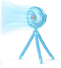 Comfort Zone Portable Stroller Fan – Rechargeable Battery Operated Clip-On Fan with 360° Flexible Tripod & LED Light – 3-Speed Cooling for Car Seats, Cribs, Treadmills & Travel – Light Blue