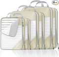 NICOSHOW Compression Packing Cubes 6 Set, Compressible Space-Saving Packing Cubes for Travel - Compression Bags, Luggage Organizer, Travel Essentials for Women, Beige