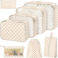 8 Set Packing Cubes for Suitcases,Packing Cube with Shoe, Cosmetics, Clothing, and Accessories Bags Packing Cubes for Travel Luggage Organizer Women Men(Khaki Grid-A)