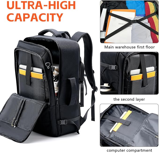 Travel Laptop Backpack, 50-60L Large Expandable Suitcase-Style Backpack for Business & Daily Travel, Carry-On Friendly with Side Water Bottle Pockets, Fits 18-Inch Laptops