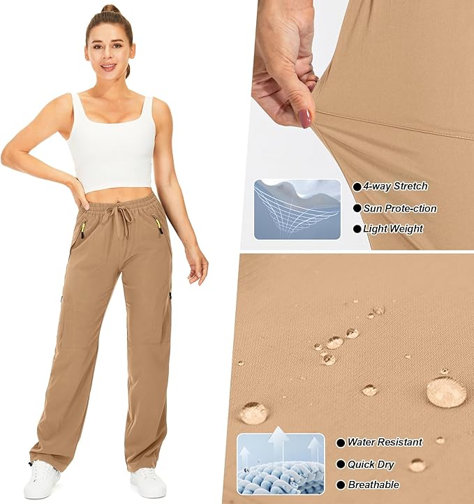 Womens Hiking Pants Quick Dry UPF 50 Lightweight Travel Golf Cargo Safari Pants Zipper Pockets