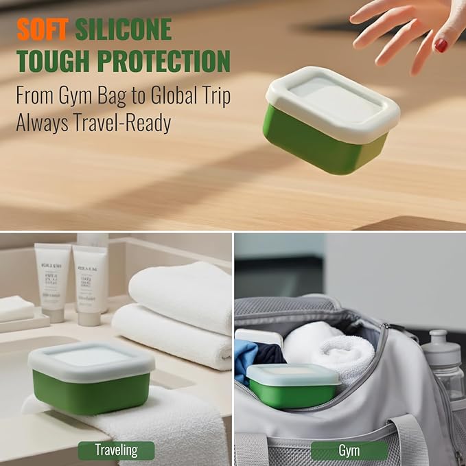 AIMAIAIMAI Shampoo Bar Travel Case Compatible with Kitsch, Leakproof Silicone Small Travel Soap Case with Draining Pad, Portable Soap Container for Gym & Camping, 1 Pack (Mint Green)