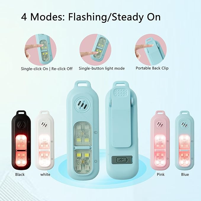 130DB Rechargeable Personal Alarm | One-Button Alarm | 4 Flash Light Modes | Equipped with a Back Clip | Free Keychain Included | Ideal for Women, Kids and the Elderl（Black