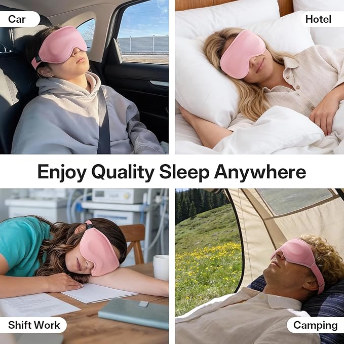 LitBear Long Lash Sleep Mask for Women Men Side Sleeper, 3D Contoured Light Blocking Sleeping Mask, Soft Comfortable Eye Mask Sleep with Adjustable Strap, Pouch for Travel, Pink