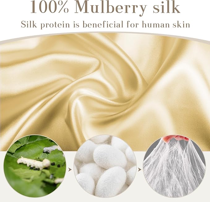 SECZIPE 100% Mulberry Silk Sleep Mask Eye Mask for Women Man with Adjustable Band, for Side Sleeper Blackout Sleep Mask for Travel Rest and Office (Gold)