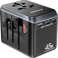 TenTrend Universal Travel Adapter, 45W International Power Adapter with 4 USB-C & 1 USB-A Ports, European Travel Plug Adapter, Worldwide Travel Essentials for EU UK AUS USA