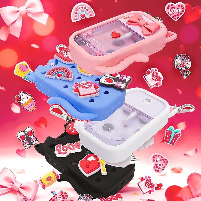 Mity rain Valentine Cat Silicone Case for Touchland Mist 1 FL OZ Hand Sanitizer Spray, Portable Travel Keychain with 10 Love Charms, Ideal Valentine’s Day Gifts for (Him/Her) your beloved