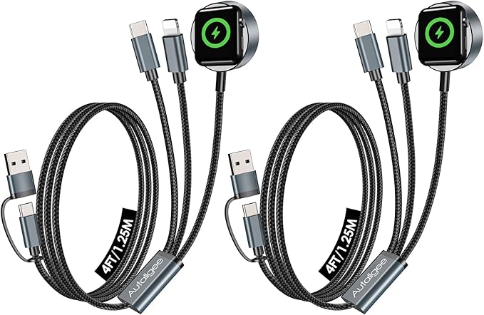 2Pack Travel Essentials for Apple Watch Charger,3 in 2 USB C Cable for Multi Charging Cable Cord,Vacation Camping RV Essentials Portable Designed for iWatch &iPhone 17-11 -4FT ﻿