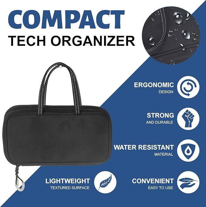 Electronic Organizer, Travel Cable Organizer Case - Compact 8-Pocket Pouch for Chargers, Cords & Tech Accessories (8.2x5.9x2 Inch)