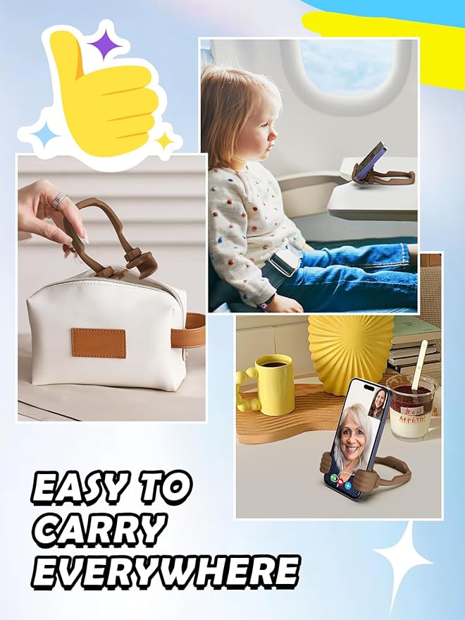 Gifts for Teens Boys Men Him Cell Phone Holder: Patented Thumbs Up Phone Stand Funny Gifts for Adults Kids Teenager Husband Friend Coworkers Phone Accessories Stocking Stuffers Cool Gadgets Brown