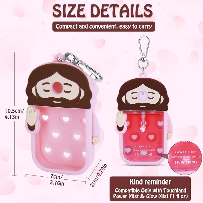 Silicone Case Compatible with Touchland Hand Sanitizer Spray, Touchland Case with Keychain, Protective Case for Power & Glow Mist 1 FL Oz/30ML, Hand Sanitizer Spray Accessory for Mother‘s Day(Pink)