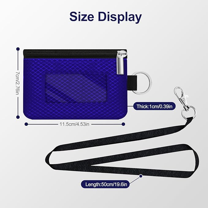 Minimalist RFID Blocking Small Wallet with ID Window,WaterResistant Zip Id Case Wallet with Lanyard Keychain for Cards,Cash,Travel,Women,Men (Sapphire Blue)
