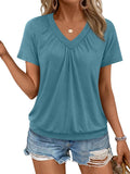 AUTOMET Womens Tops Short Sleeve V Neck T Shirts 2026 Summer Spring Beach Vacation Clothes Casual Loose Ruched Top