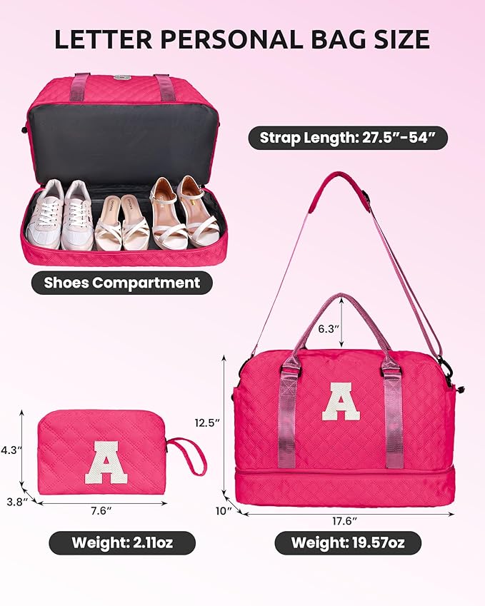 Gifts for Girls 14-16, Birthday Gift-Initial Travel Bag with Shoe Compartment, Personalized Weekender Bag, Monogram Overnight Bag for Women, Letter Travel Bag with Makeup Bag (Letter F)