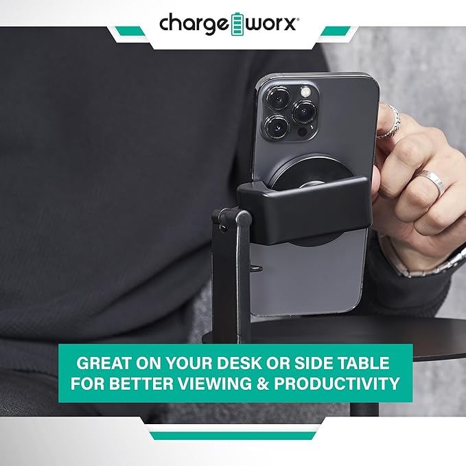 CHARGEWORX Magnetic Phone Holder for Airplane, Foldable Travel Mount with Clamp and 360 Rotation, MagSafe Compatible iPhone 17 Pro Max and Android, Portable Hands Free Desk and Car Mount