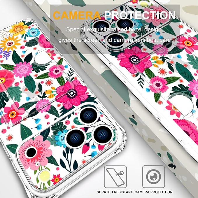 Compatible with iPhone 17 Pro Max Case Card Holder for Women Cute Design,Wallet Phone Cases Transparent Cool Kawaii Protective (Clear Floral Spring Blossom)