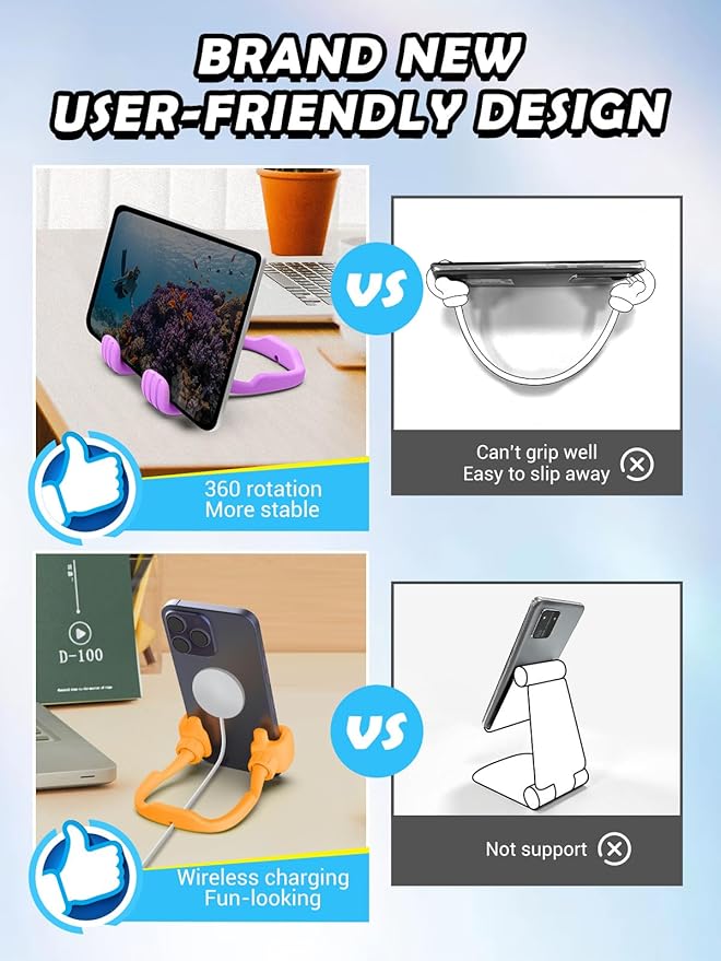 Gifts for Mothers Day Mom Wife Cell Phone Stand - 2 Pack Thumbs Up Lazy Phone Holder for Desk Birthday Gifts Stocking Stuffers for Kids Teens Boys Girls(Bright Purple & Orange Yellow, 2)